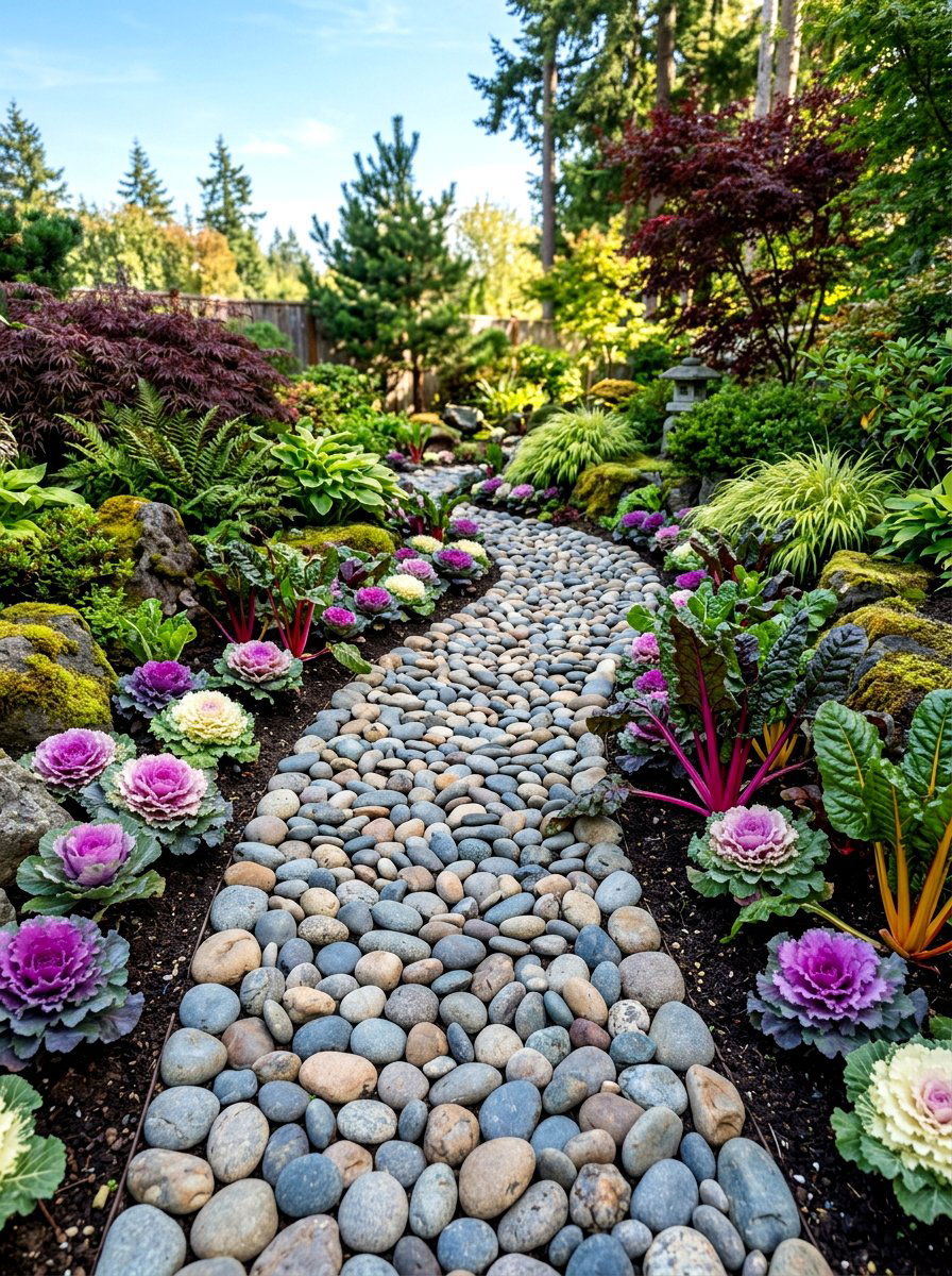 River Rock Walkway - 30 vegetable garden path ideas