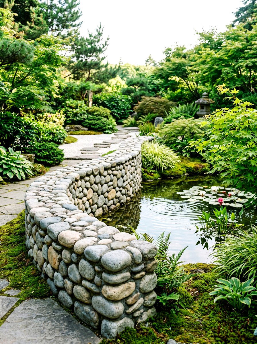 River Rock Wall - 30 retaining wall ideas