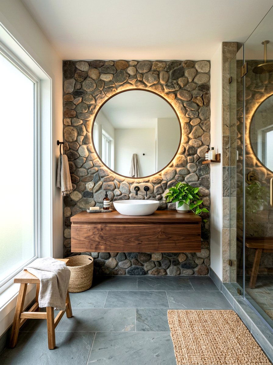 River rock bathroom accent - 30 stone inspired bathroom ideas