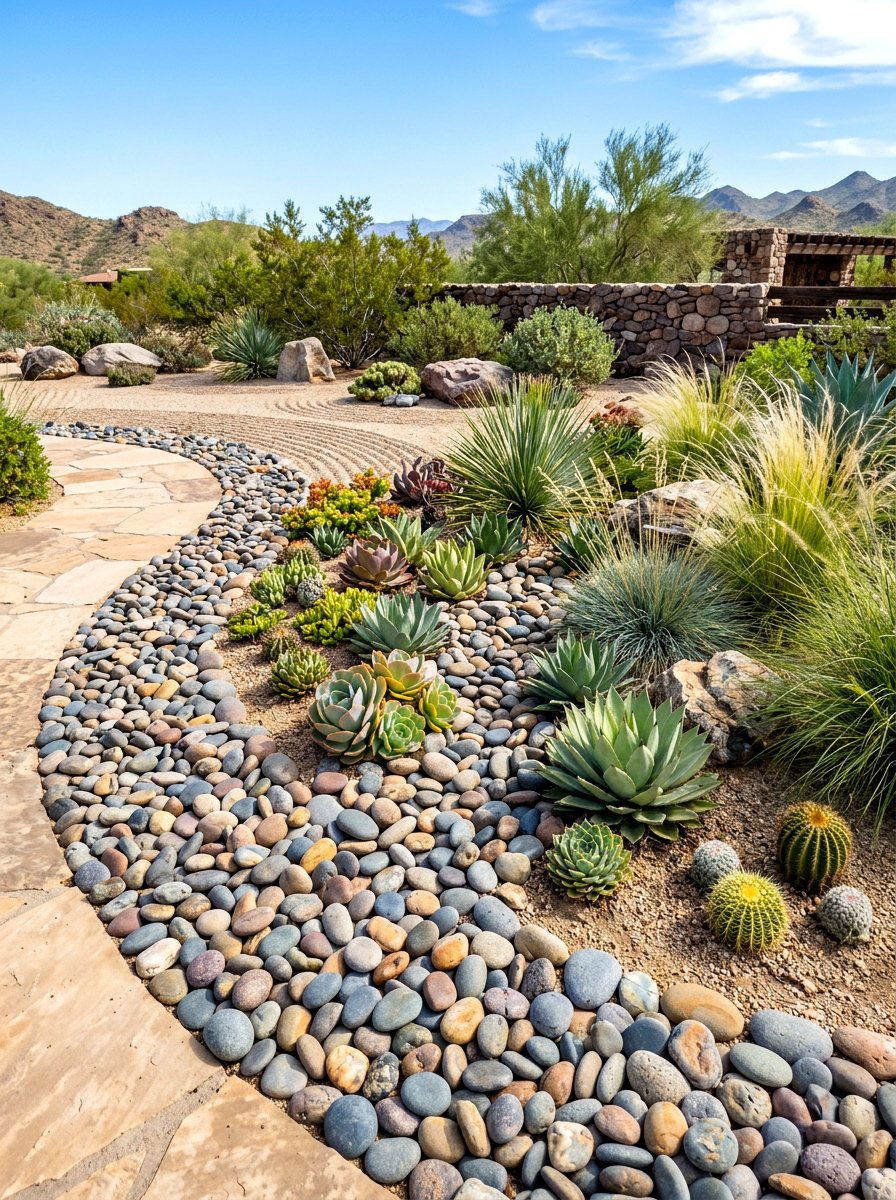 River rock border - 30 garden edging ideas
