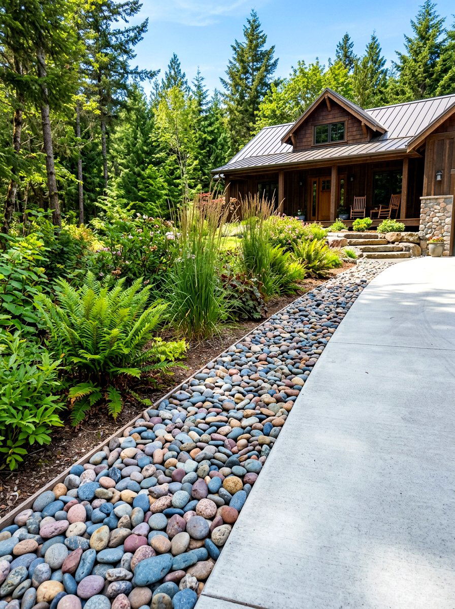 River rock border - 30 driveway edging ideas