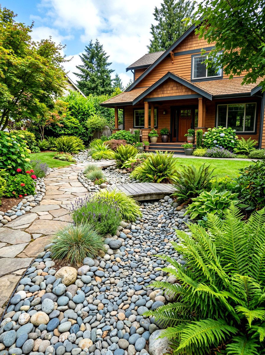 River rock borders - 30 front yard edging ideas