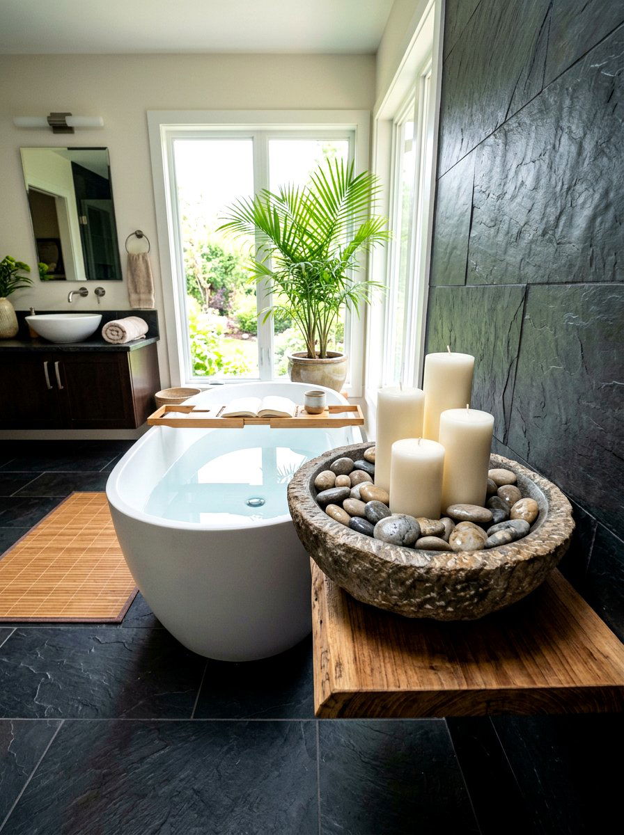 River rock candle bowl - 30 candle bowl centerpiece ideas