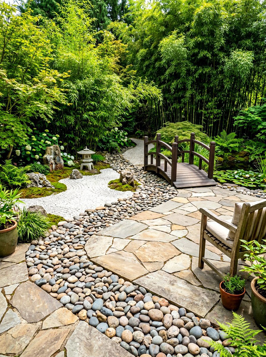 River rock drainage border - 30 patio paver border ideas