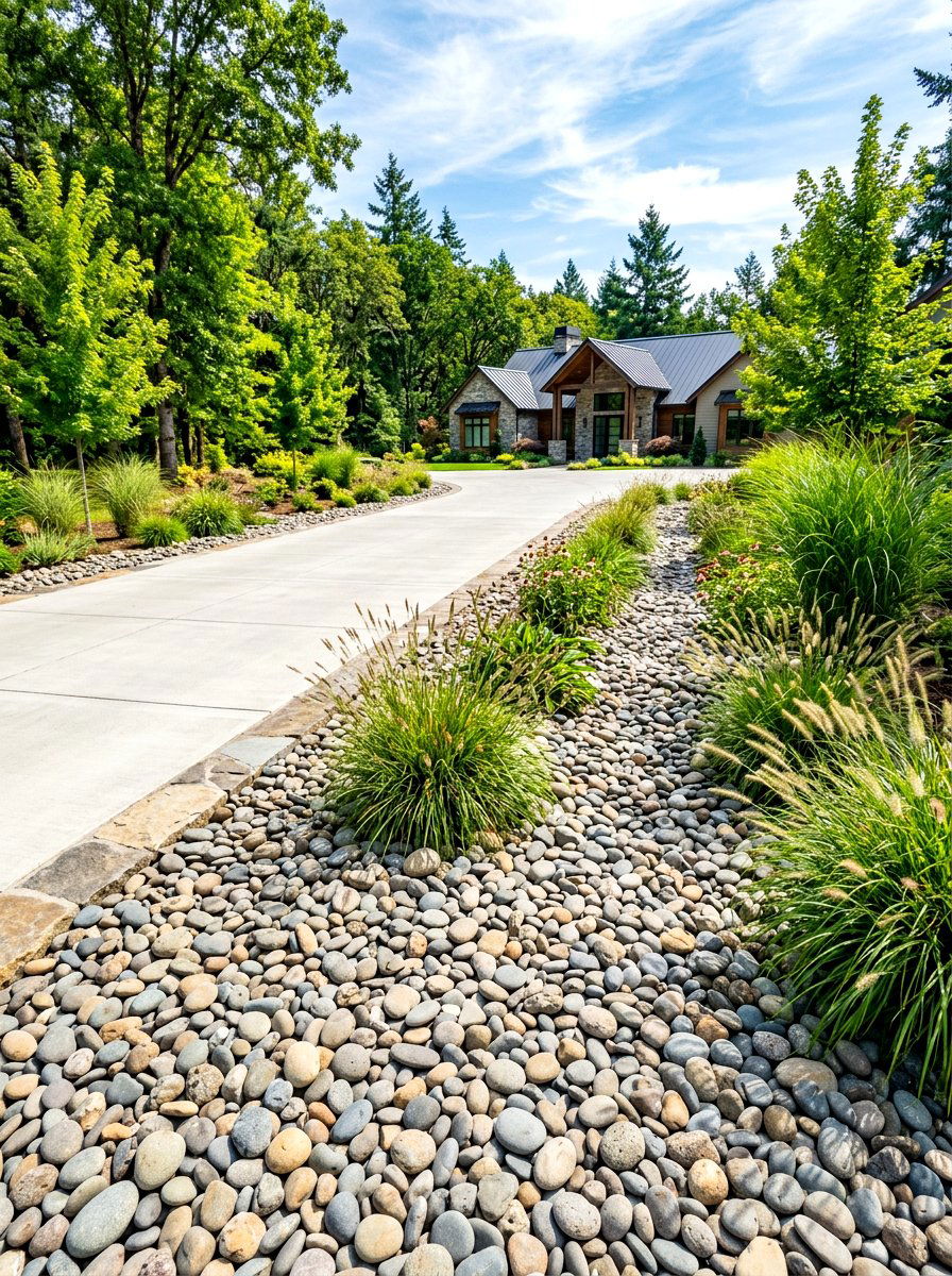 River rock driveway landscape - 30 driveway side garden ideas