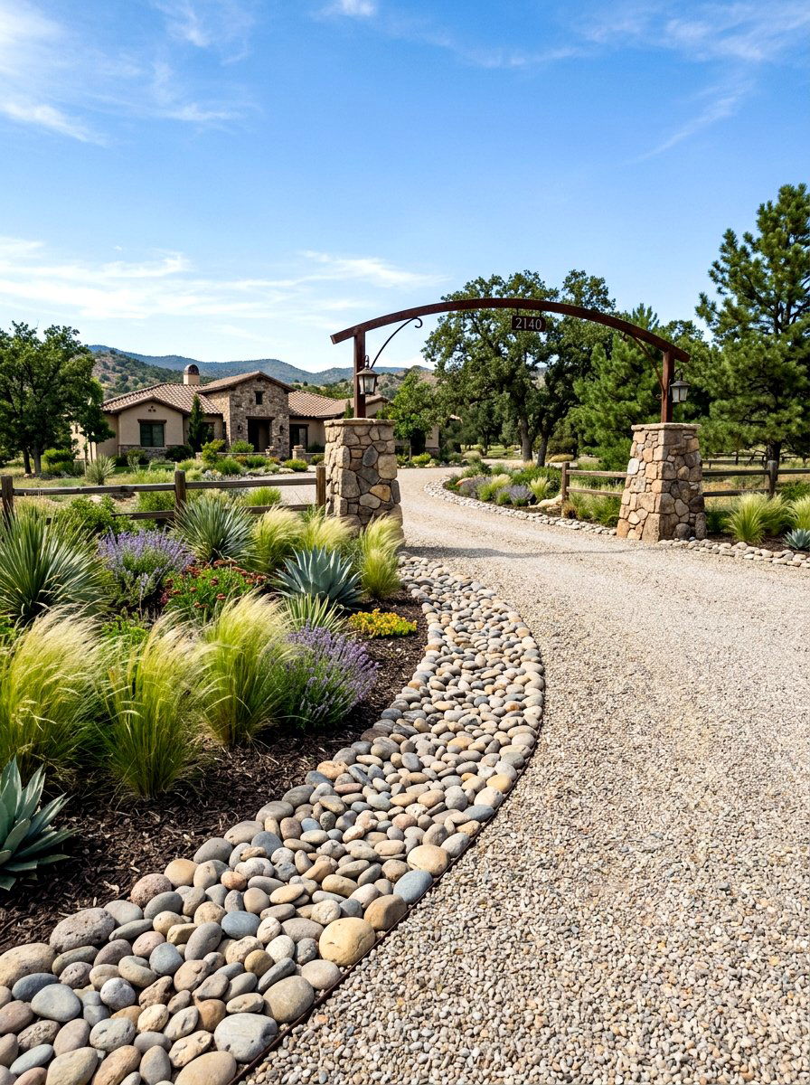 River rock driveway - 30 driveway entrance ideas