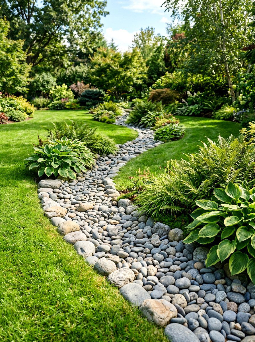 River rock dry creek bed - 30 garden rock ideas