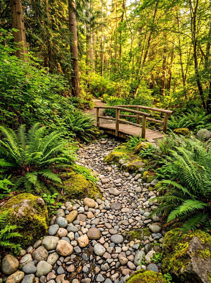 River rock dry creek bed - 30 gravel border garden ideas