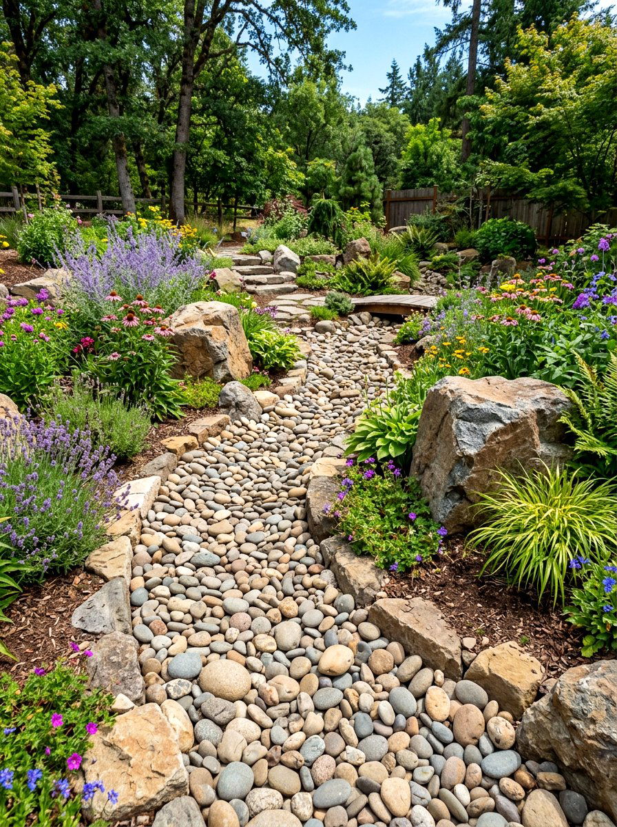 River rock dry creek bed path - 30 secret path garden ideas
