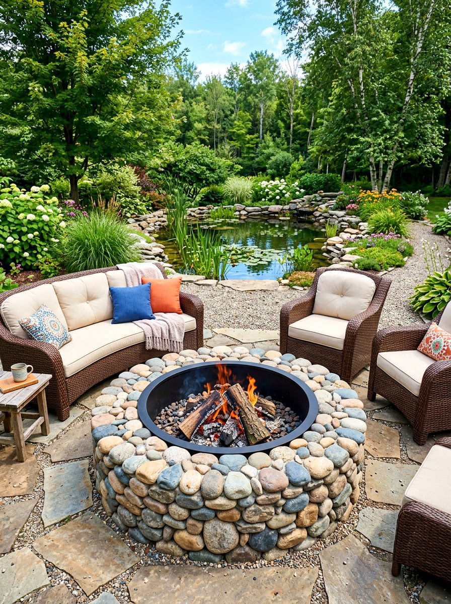 River rock fire pit - 30 diy style fire pit ideas