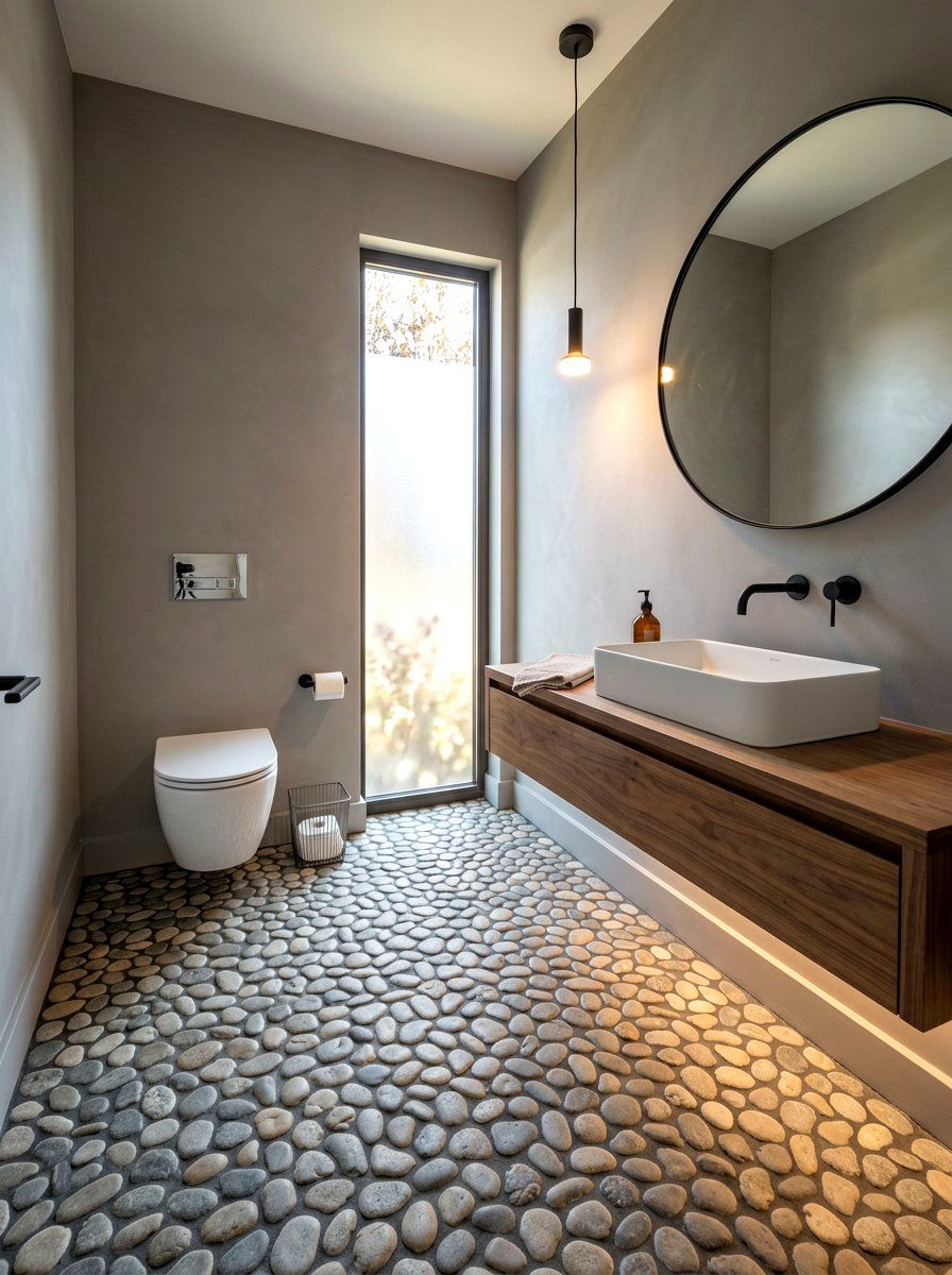 River rock floor powder room - 30 spa like powder room ideas