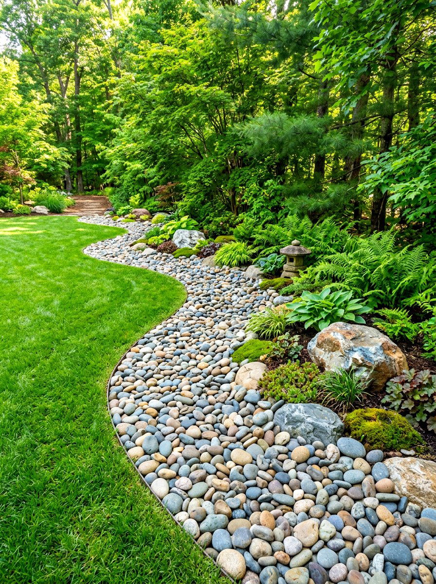 River rock garden borders - 30 lawn edging ideas