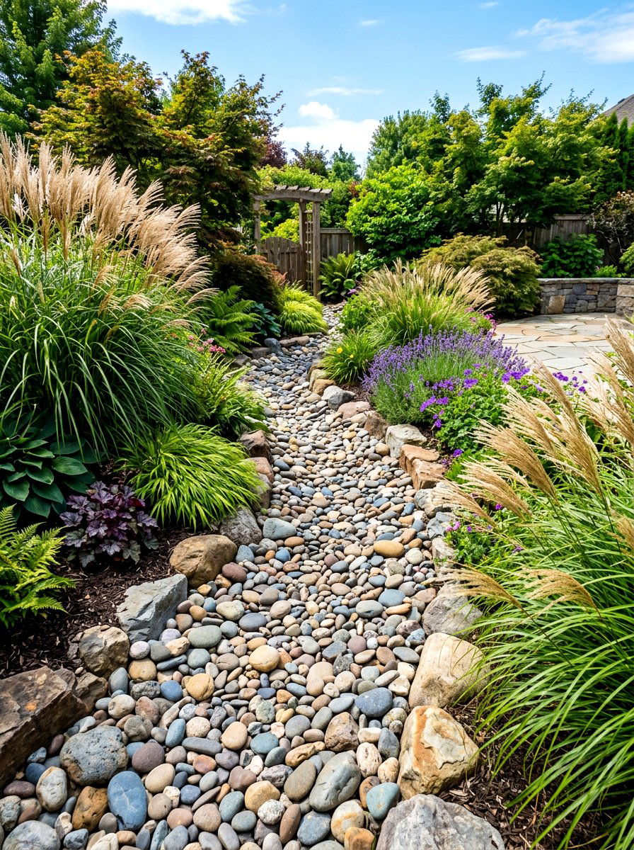 River rock garden path - 30 woodland path ideas