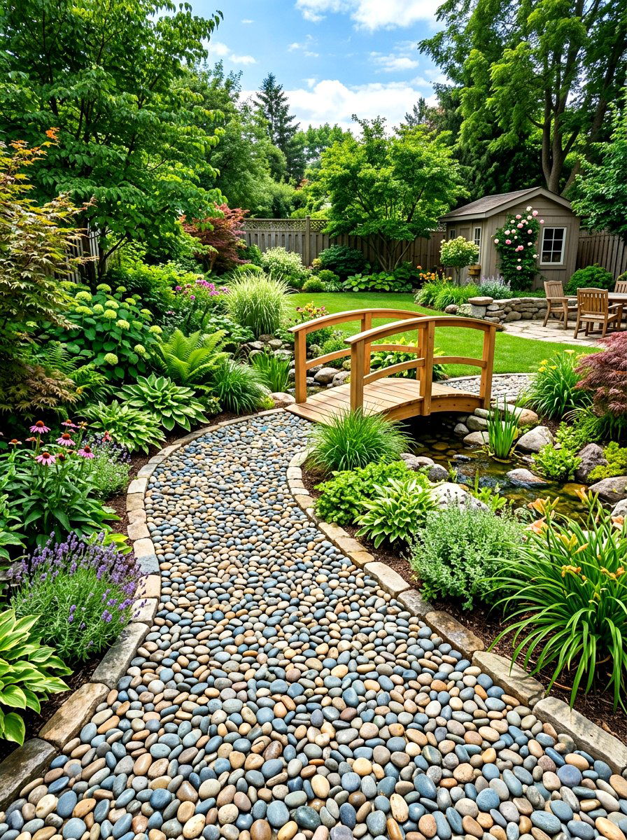 River rock gravel path - 30 gravel path backyard ideas