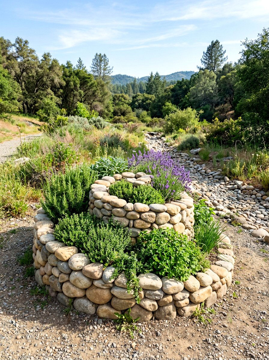 River rock herb spiral - 30 raised herb spiral ideas