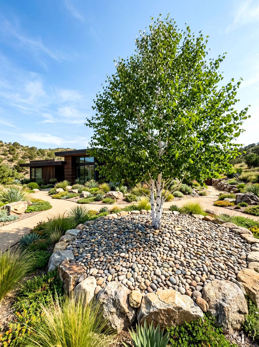 River rock mulch ring - 30 mulch ring around tree ideas