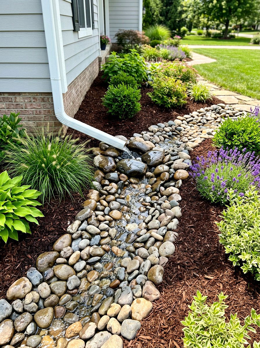 River rock spillway - 30 garden rock ideas