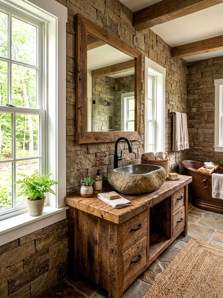 River rock vessel sink - 30 stone vessel sink ideas