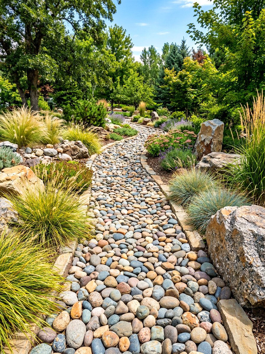 River rock walkway - 30 front yard pathway ideas