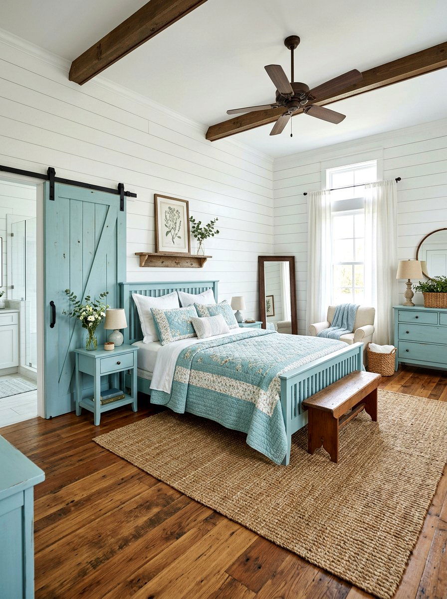 Robin egg blue farmhouse bedroom - 30 cool blue bedroom ideas