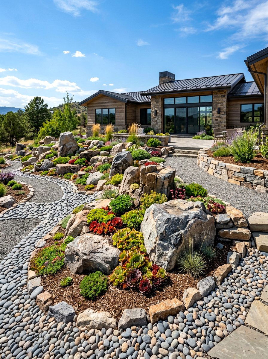 Rock Garden - 30 no mow front yard ideas