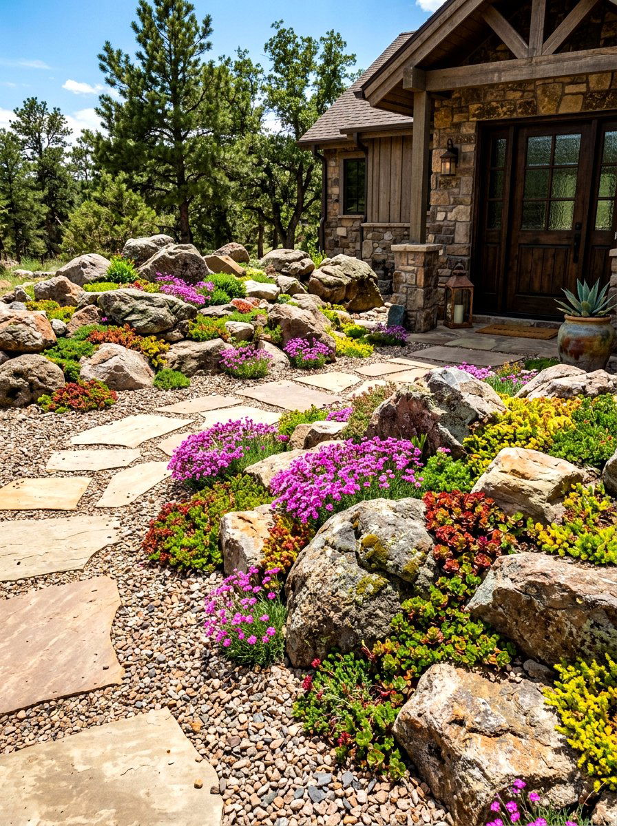Rock Garden Front Entry - 30 cottage front border ideas
