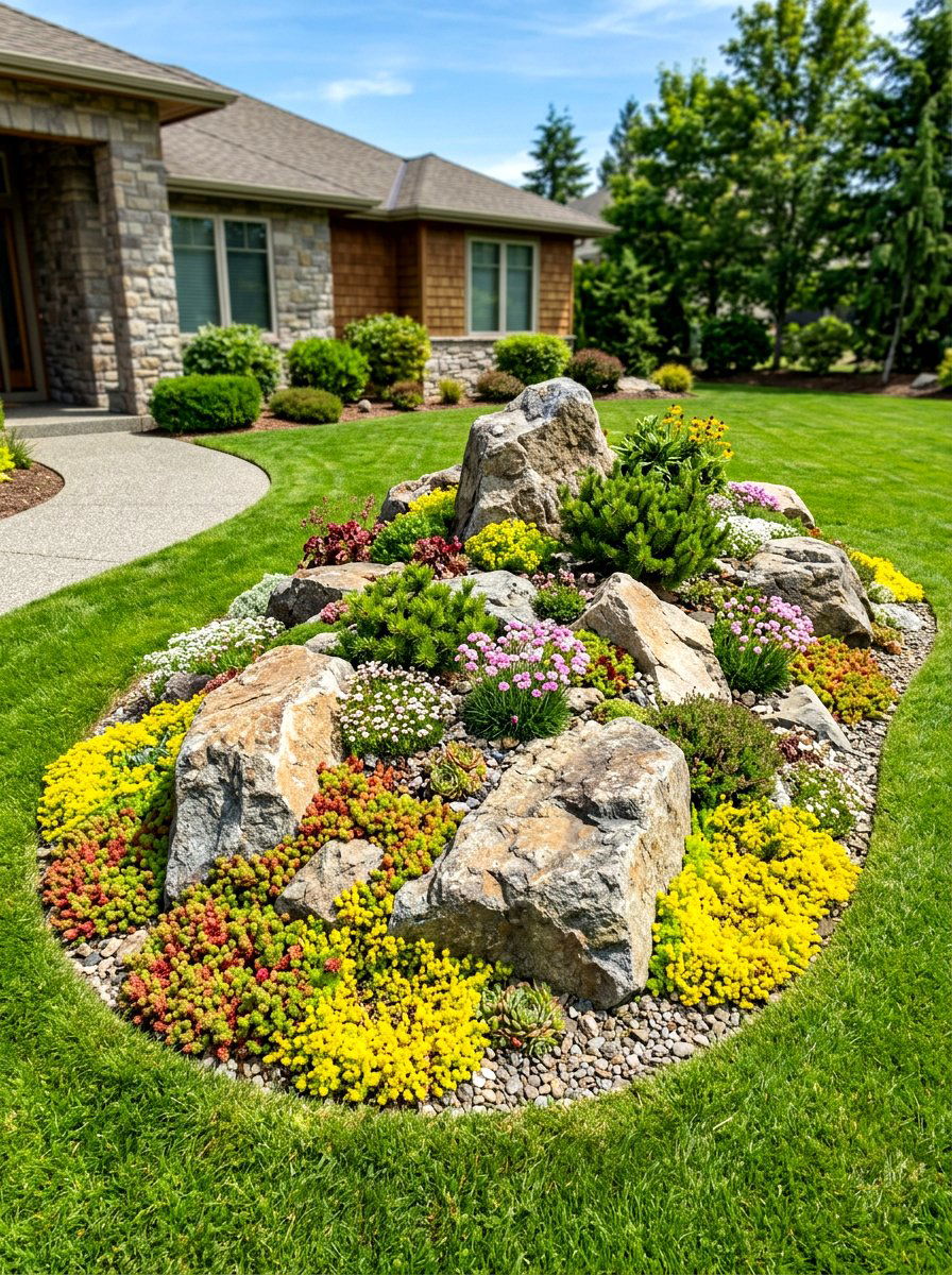 Rock Garden Front Yard Island - 30 front yard island bed ideas