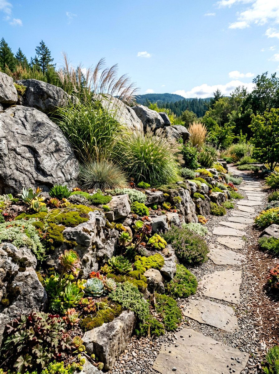 Rock Garden Layered Border - 30 layered front yard landscaping ideas