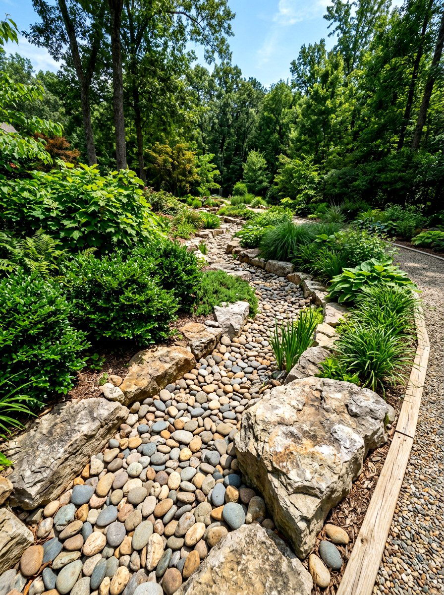 Rock Lined Drainage Swale - 30 swale landscaping ideas