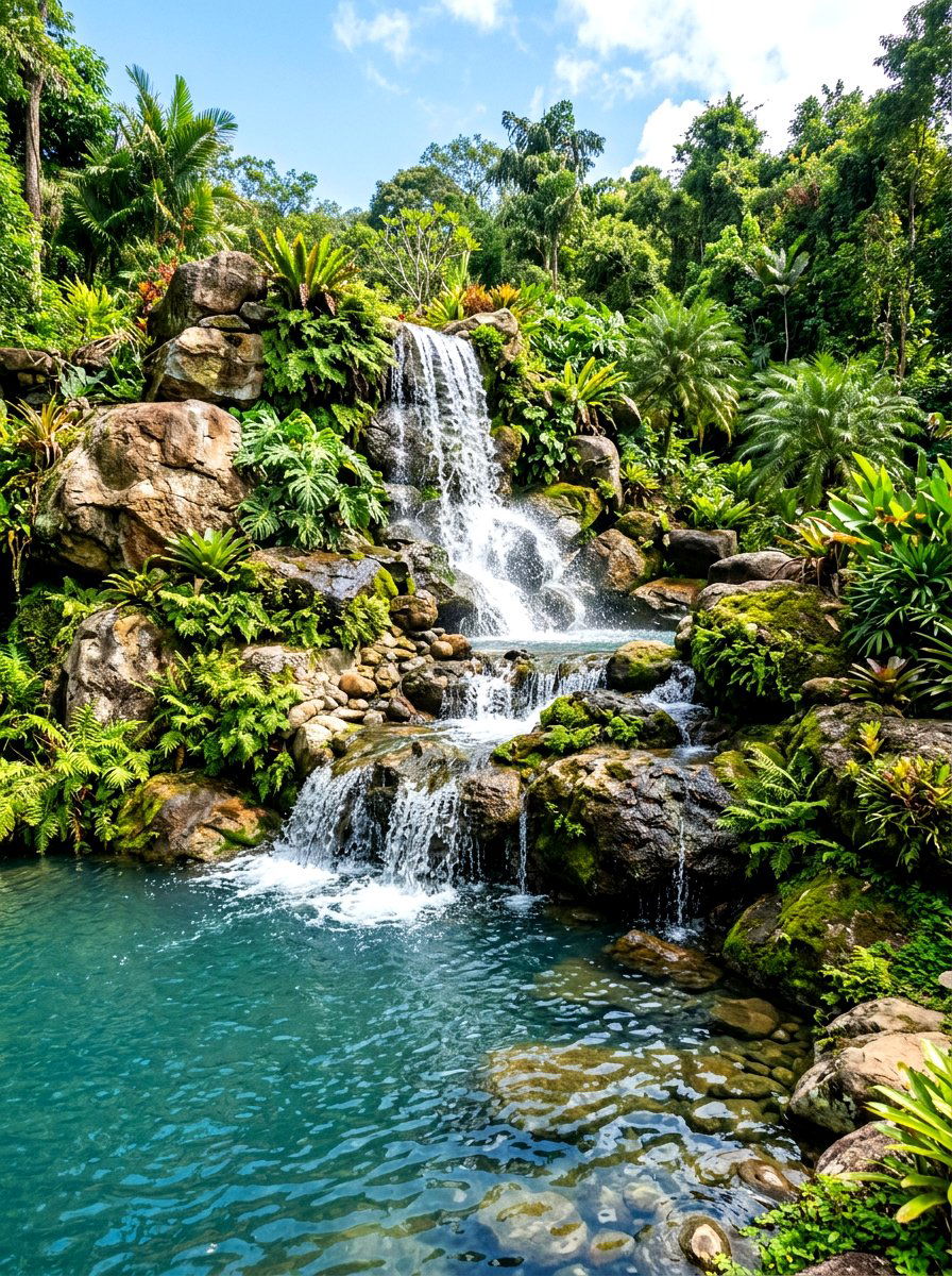 Rock Waterfall Feature - 30 backyard spa retreat ideas