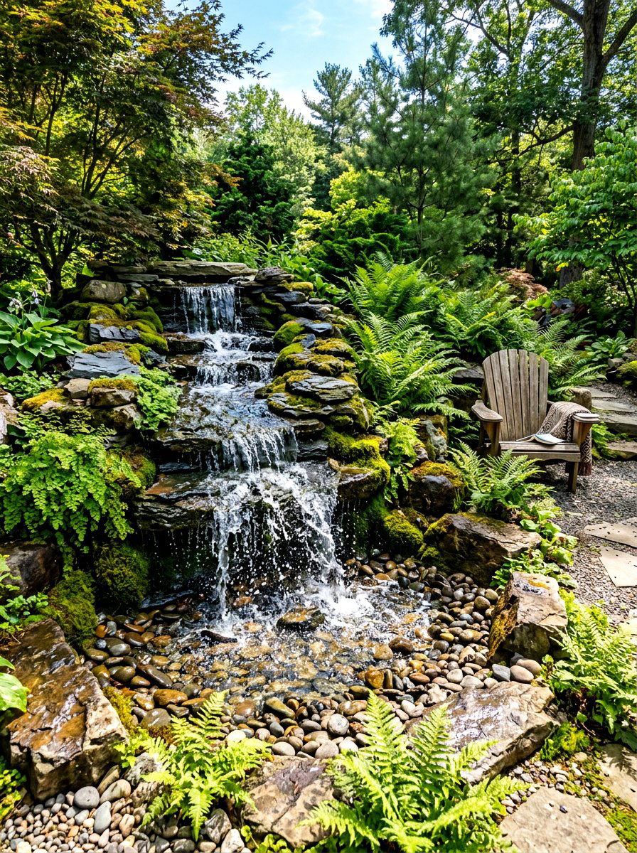 Rock Waterfall Garden - 30 meditation backyard corner ideas