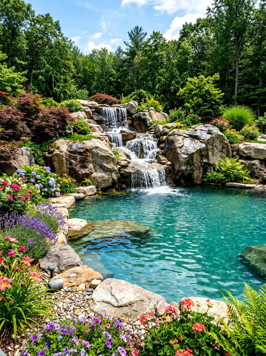Rock Waterfall Pool - 30 backyard pool ideas