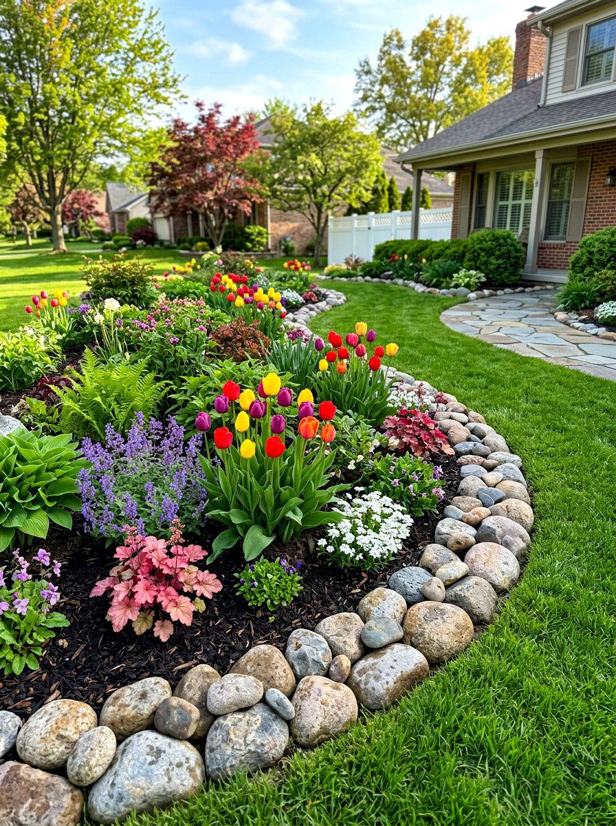 Rock flower bed edging - 30 garden rock ideas