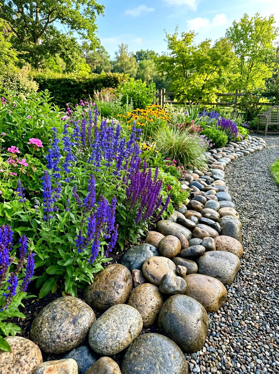 Rock garden border - 30 rustic garden ideas