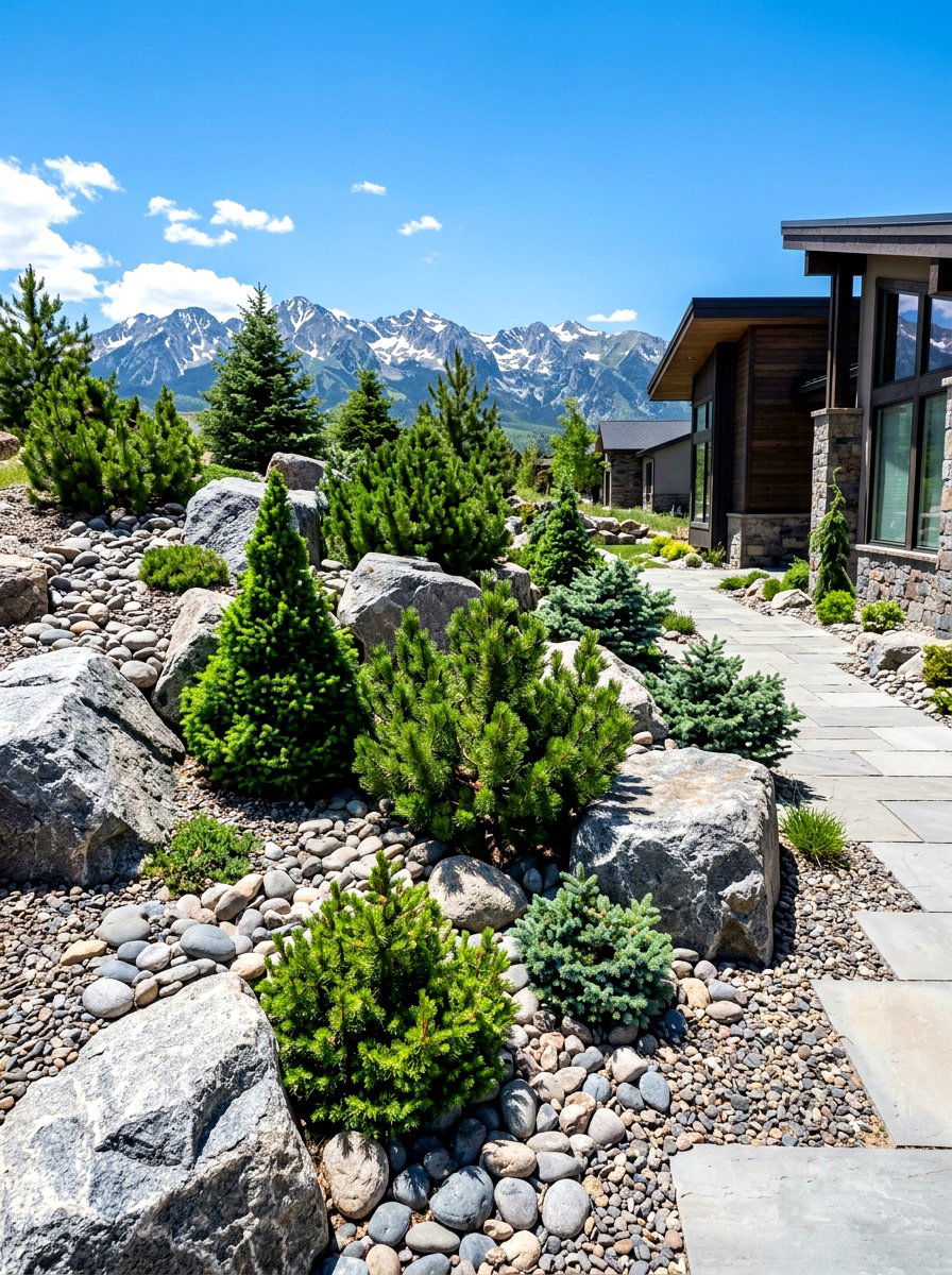 Rock garden evergreens - 30 evergreen front yard ideas