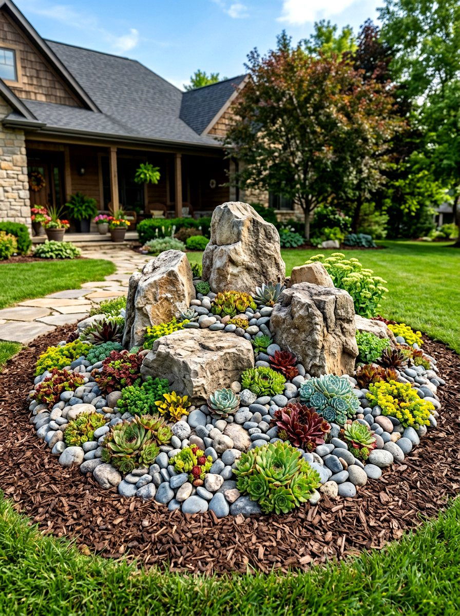Rock garden focal point - 30 front yard makeover ideas