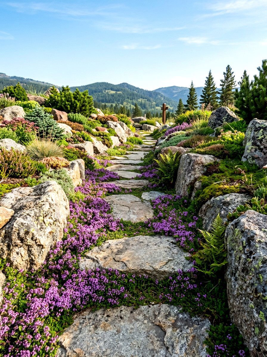 Rock garden path - 30 front path flower bed ideas