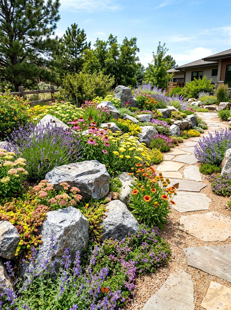 Rock garden pollinator bed - 30 bee garden border ideas