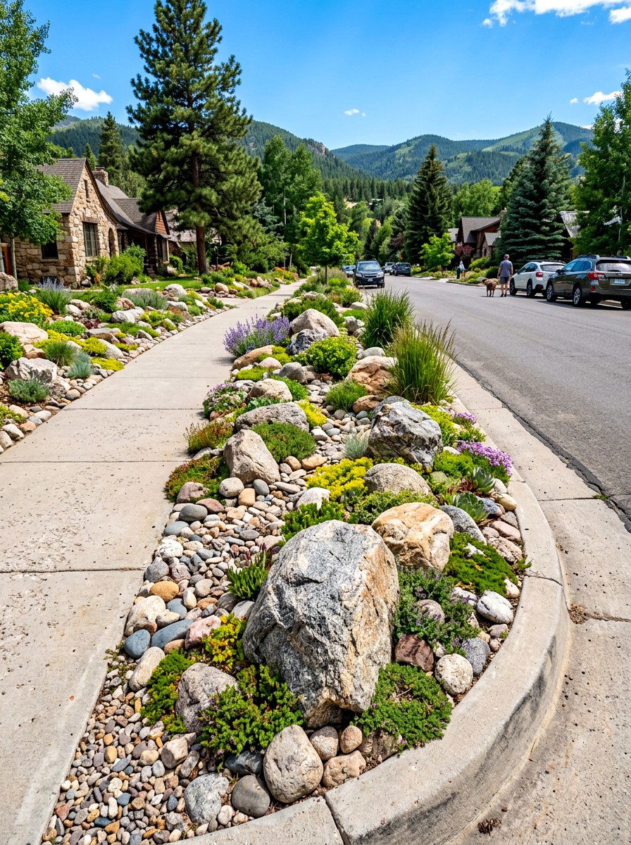 Rock garden sidewalk strip - 30 hellstrip garden ideas