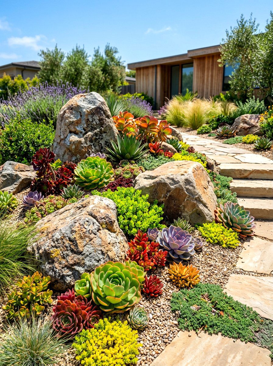 Rock garden with succulents - 30 cottage front yard garden ideas
