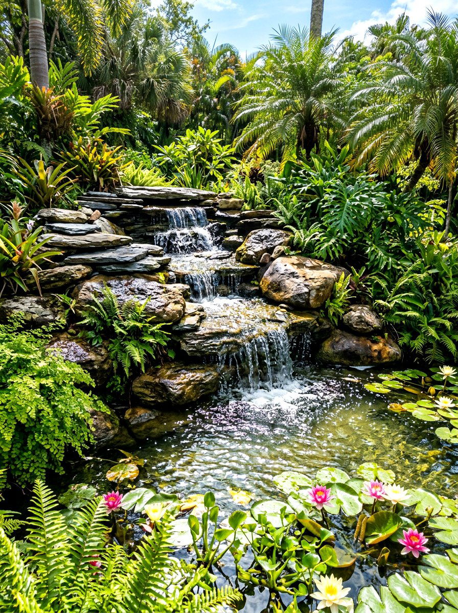 Rock waterfall feature - 30 garden rock ideas