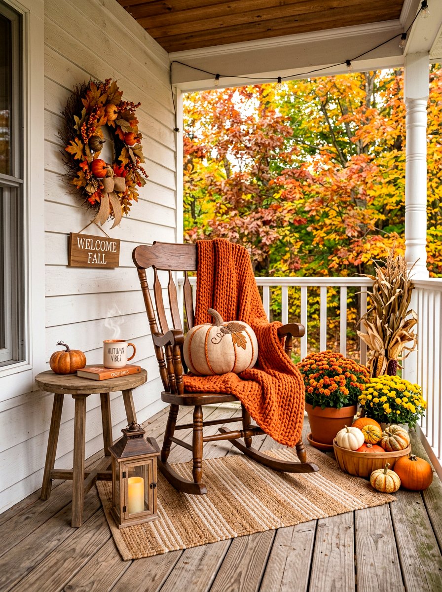 Rocking Chair Autumn Porch - 30 natural autumn porch ideas