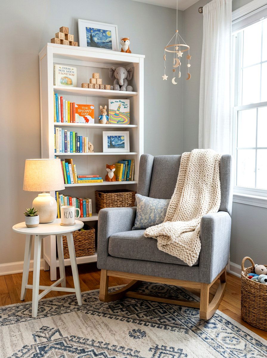 Rocking chair nursery reading nook - 30 nursery reading corner ideas