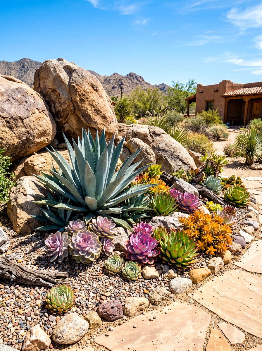 Rocks and succulents garden - 30 corner flower bed ideas