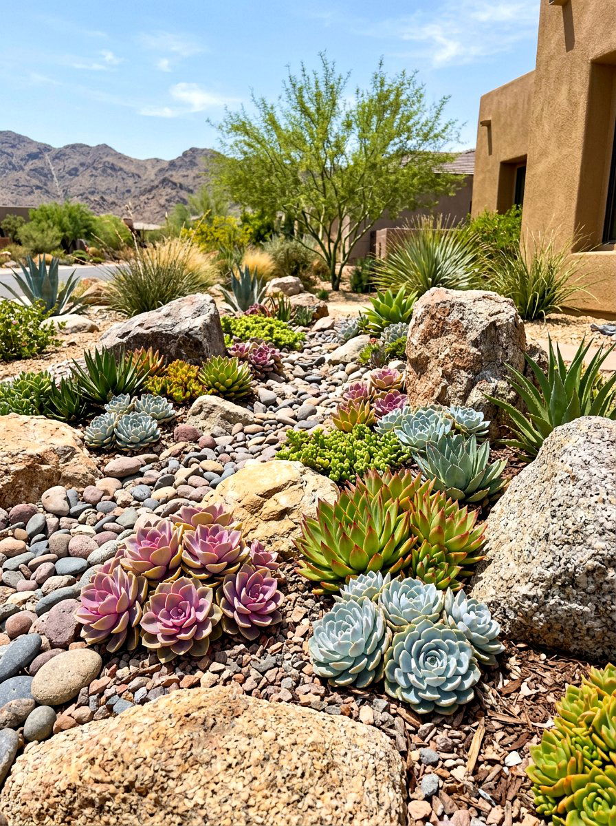 Rocky Garden Bed With Succulents - 30 front porch flower bed ideas