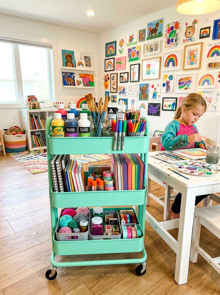 Rolling Art Cart - 30 playroom storage ideas