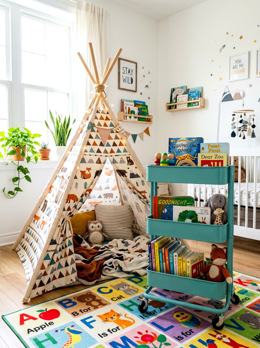 Rolling Book Cart - 30 nursery bookshelf ideas