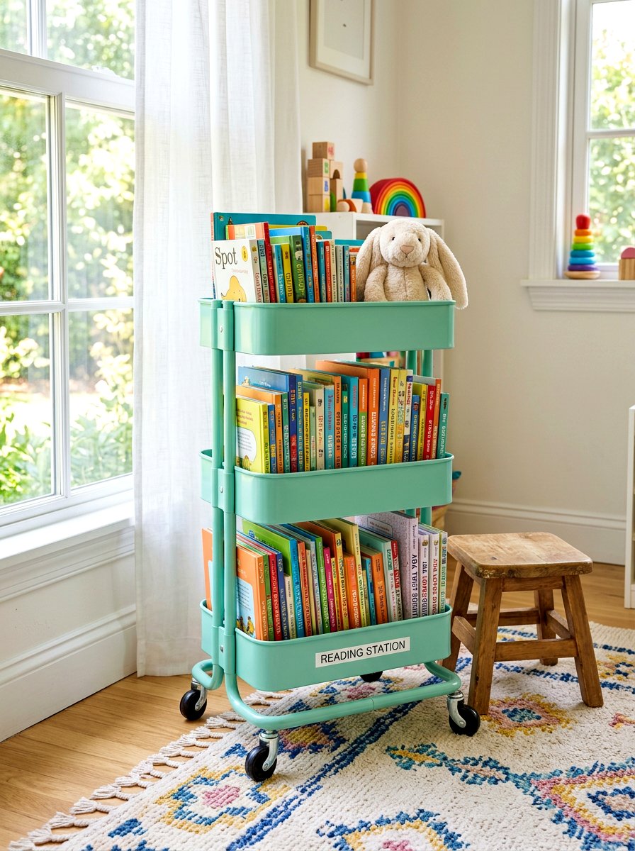 Rolling Book Station - 30 nursery reading nook ideas