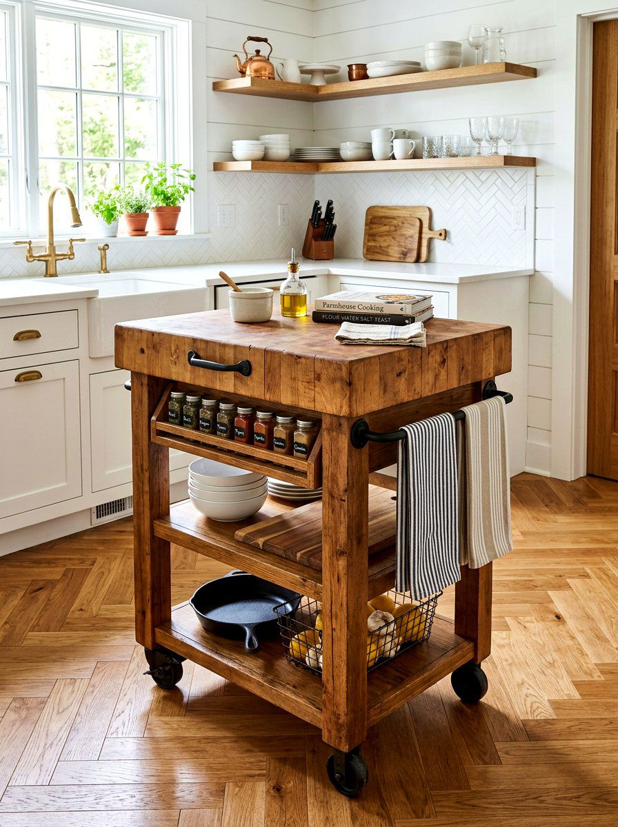 Rolling Butcher Block Cart - 30 second prep space kitchen ideas