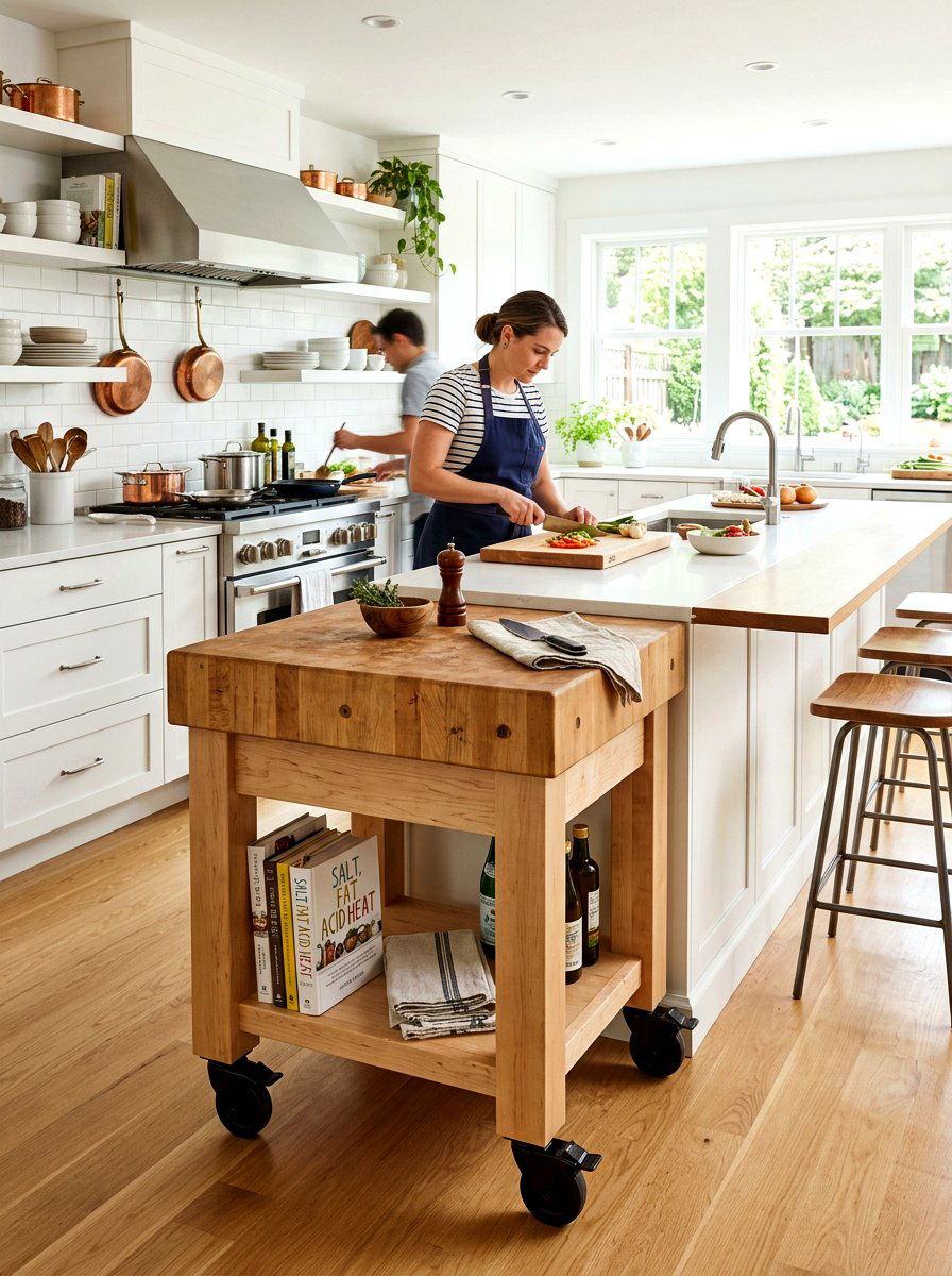 Rolling Butcher Block Cart - 30 furniture style kitchen ideas